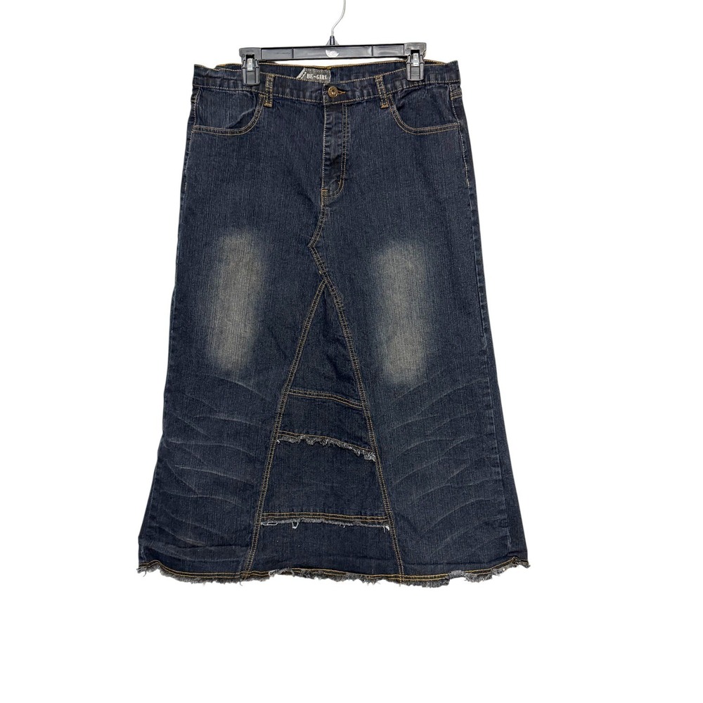 Be-Girl 90s Revival Denim Skirt Women Sz XL Distressed Urban Grunge Street Style